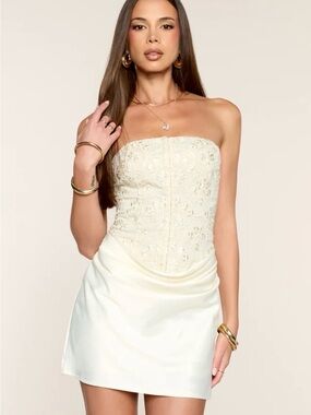 Windsor Strapless Lace Corset Mini Dress in Cream